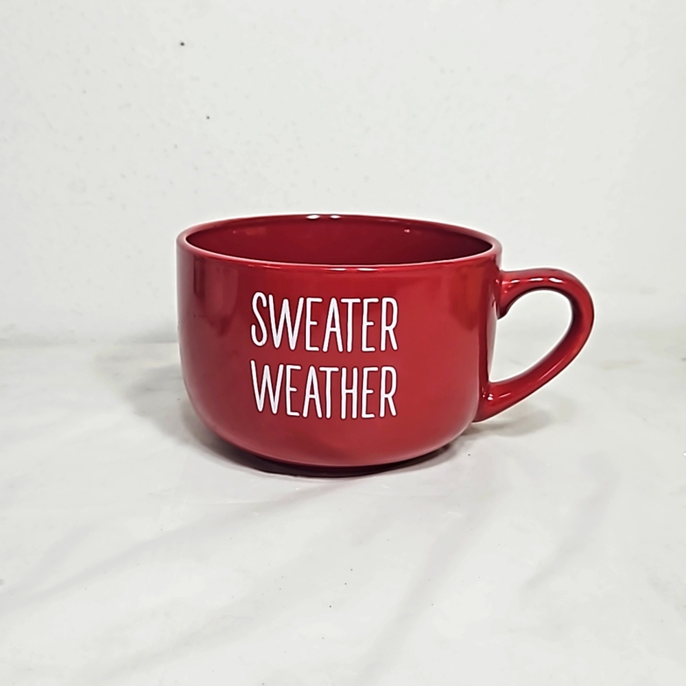 EUC large glossy red sweater weather coffee ceramic cup